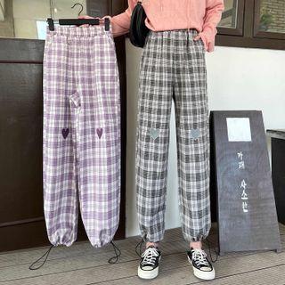 Plaid Drawstring-cuff Wide Leg Pants