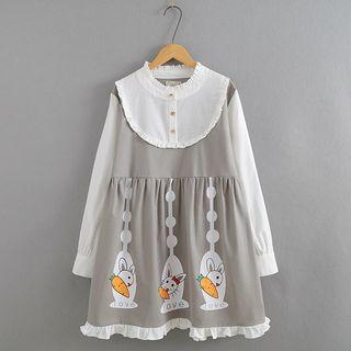 Rabbit Printed Long-sleeve A-line Dress