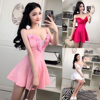 Flower Detail Spaghetti Strap Mini A-line Dress