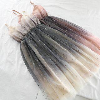 Gradient Strappy Sheer Panel Midi Dress