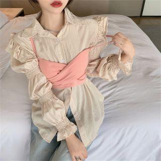 Long-sleeve Ruffled Blouse / Spaghetti Strap Top