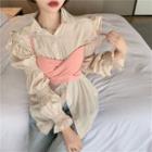 Long-sleeve Ruffled Blouse / Spaghetti Strap Top