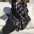 Check Puff-sleeve Loose-fit Shirt As Figure - One Size