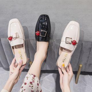 Square-toe Buckled Patent Mules