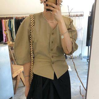 Balloon-sleeve Blouse Army Green - One Size