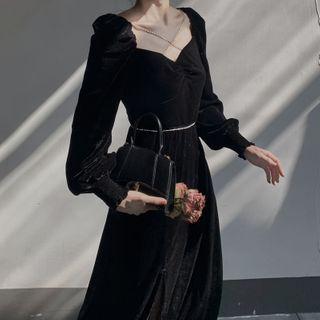 Rhinestone Velvet Midi A-line Dress