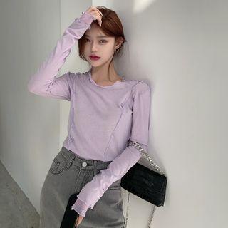 Long-sleeve Mesh Panel Top Purple - One Size