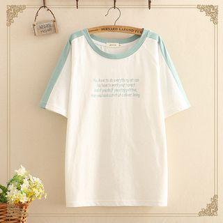 Contrast-trim Wording Print Short-sleeve Top