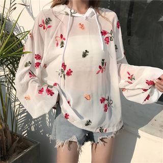 Embroidered Long-sleeve Hooded Top