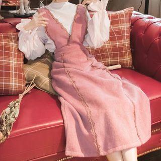 Set: Long-sleeve Blouse + Midi A-line Jumper Dress