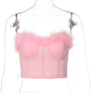 Strapless Fluffy Trim Crop Top