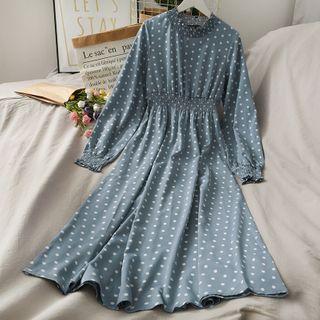 Smocked-waist Dotted Maxi Dress