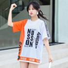 Set: Tankini Top + Swim Shorts + Coverup Lettering T-shirt