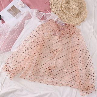 Peter Pan-collar Sheer Mesh Shirt With Camisole