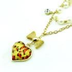Leopard Heart And Bow Necklace Gold - One Size