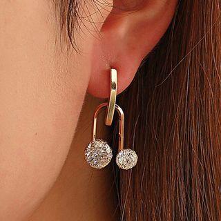 Rhinestone U Shape Alloy Dangle Earring 01 - A-1356 - 1 Pair - Gold - One Size