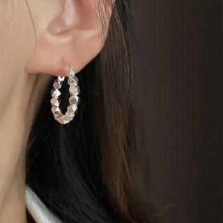 Geometric Alloy Hoop Earring Eh1227 - 1 Pair - Silver - One Size