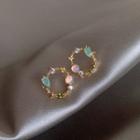 Rhinestone Hoop Stud Earring 1 Pair - Gold & Green & Light Purple - One Size