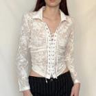 Lace Tie Front See Through Long Sleeve Top