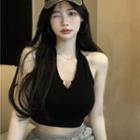 Halter Heart Ring Cropped Tank Top