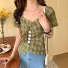 Short-sleeve Irregular Plaid Top