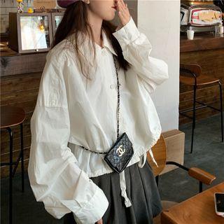 Plain Drawstring Hem Shirt