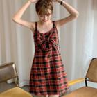 Bow Plaid Strappy A-line Dress As Shown In Figure - One Size