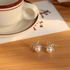 Faux Pearl Stud Earring 1 Pair - Silver Stud - Gold - One Size