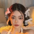 Set Of 4: Lace Bow Hair Clip 4 Piece - Duckbill Clip - White - One Size