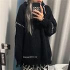 Letter Embroidered Sweater Black - One Size