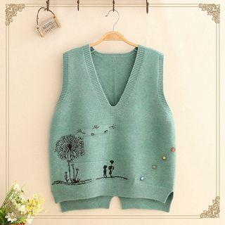 Dandelion Jacquard V-neck Knit Vest