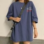 Elbow-sleeve Hotdog Print T-shirt