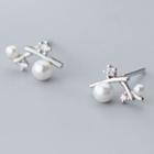 925 Sterling Silver Faux Pearl Rhinestone Branches Earring