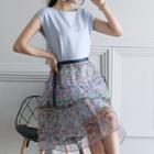 Set: Plain Tank Dress + Printed Pleated Skirt