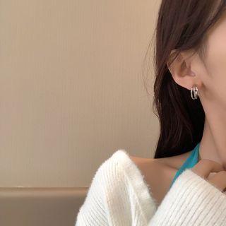 Layered Alloy Open Hoop Earring 1 Pair - S925 Silver Needle - Earring - Bear - One Size