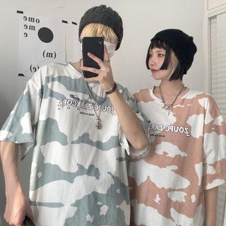 Couple Matching Short Sleeve Letter Print Cloud T-shirt
