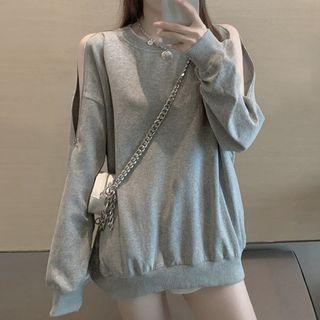 Cold-shoulder Zip Detail Sweatshirt Gray - One Size