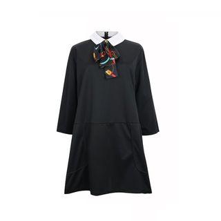 Long-sleeve Bow Accent Collared Dress