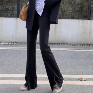 High-waist Slit Straight-leg Pants