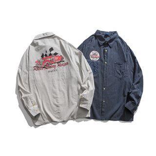 Logo Print Striped Shirt Jacket