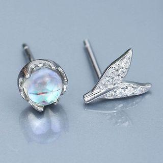 925 Sterling Silver Bubble & Mermaid Tail Earring White Gold - One Size