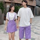 Couple Matching Flower Embroidered Short-sleeve T-shirt / Mini Suspender Skirt / Shorts