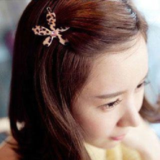 Leopard Print Rhinestone Bow Hair Clip
