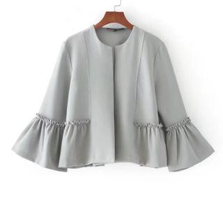 3/4-sleeve Ruffle Plain Jacket
