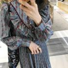Frilled Floral Long-sleeve Midi Dress