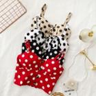 Spaghetti Strap Dotted Buttoned Cropped Top