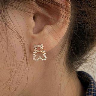 Faux Pearl Bear Ear Stud 1 Pair - White & Gold - One Size