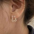 Faux Pearl Bear Ear Stud 1 Pair - White & Gold - One Size