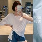 Elbow-sleeve Plain Sports Top