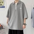 Elbow-sleeve Collar Half-zip T-shirt